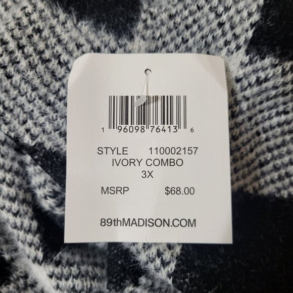 Plaid Open Front Cardigan Ivory Combo By 89th + Madison 3X Longline Design $68 - Picture 3 of 7